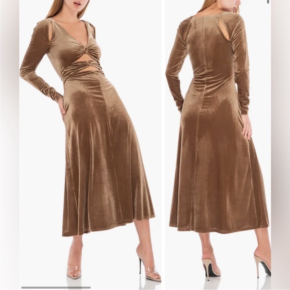 NWOT Afrm Cala Ribbed Cutout Long Sleeve Velvet Midi Dress